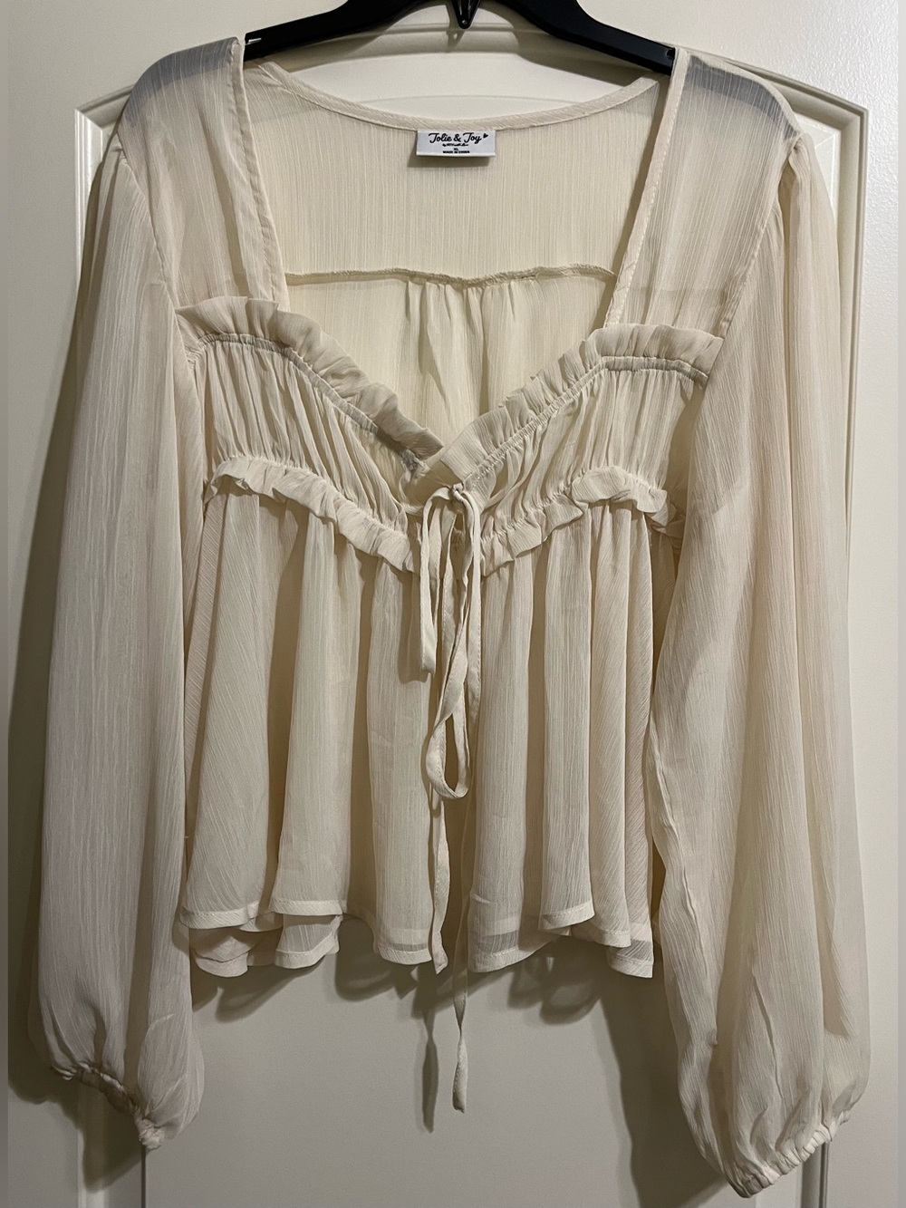 NEW Jolie & Joy by FCT With Love Ivory Boho Peasant Semi Sheer Top Blouse XL - Picture 3 of 7